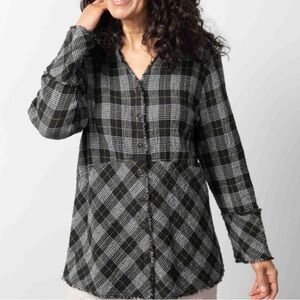 Habitat Sz XS Black White Plaid Gauze Long Sleeve Wearable Art Shirt Top